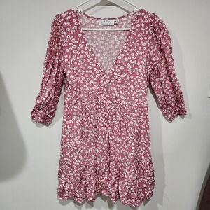 Petal & Pup floral print knee-length babydoll dress /puff sleeves tiered skirt.